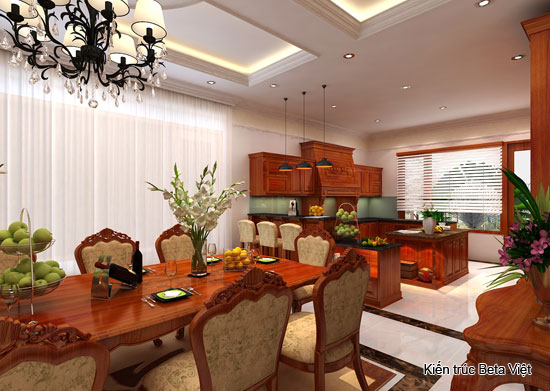 Thiết kế nội thất phòng khách và phòng bếp hiện đại