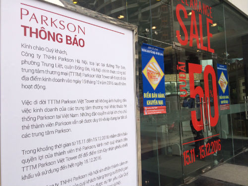 Hà Nội: Trung tâm thương mại Parkson Viet Tower sắp đóng cửa