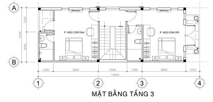 tầng 3 nhà phố 3,5 tầng