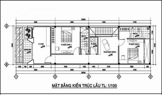 mặt bằng công năng tầng 2