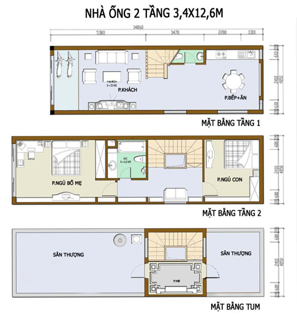 Giải pháp kiến trúc nhà phố 4x12 48m2 với 4 phòng ngủ