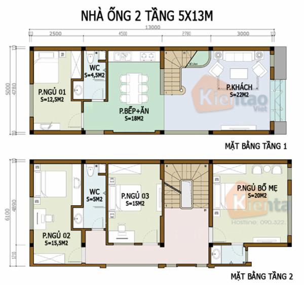 Thiết kế nhà ống 2 tầng 5x13m2