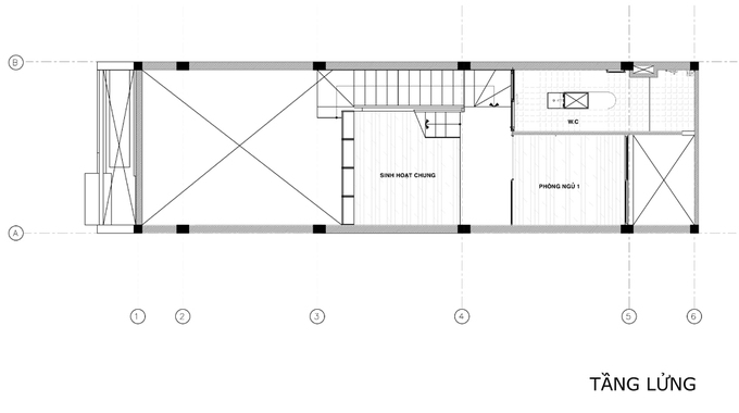 nhà 2 tầng không có cửa sổ