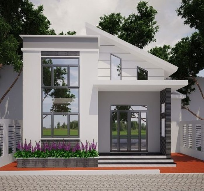 Để gia tăng diện tích sử dụng, kiến trúc sư thiết kế thêm gác lửng cho nhà 1 tầng mái lệch. 