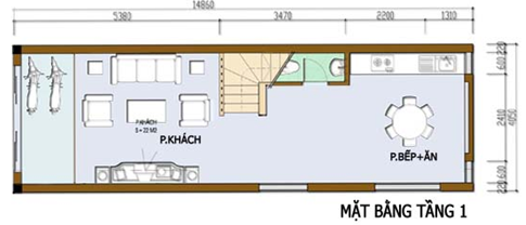 thiết kế ngôi nhà ống 2 tầng 1 tum trên đất 43m2. 2