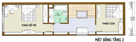 thiết kế ngôi nhà ống 2 tầng 1 tum trên đất 43m2. 1