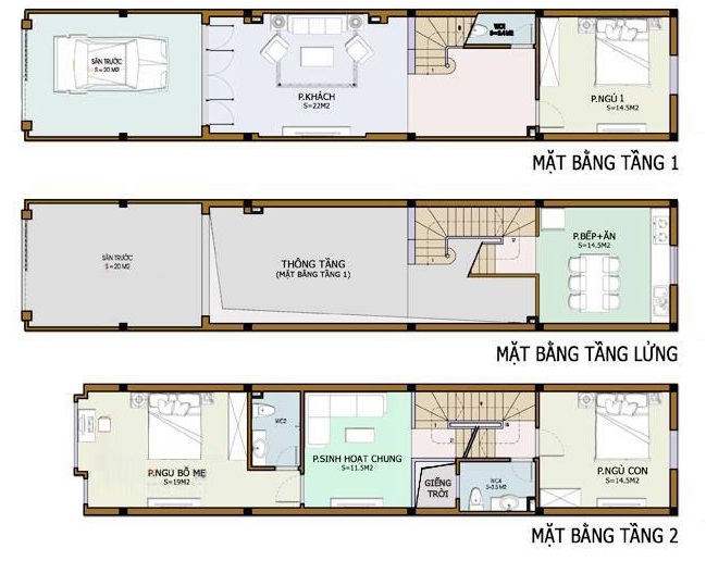 thiết kế nhà ống 2 tầng có gác lửng