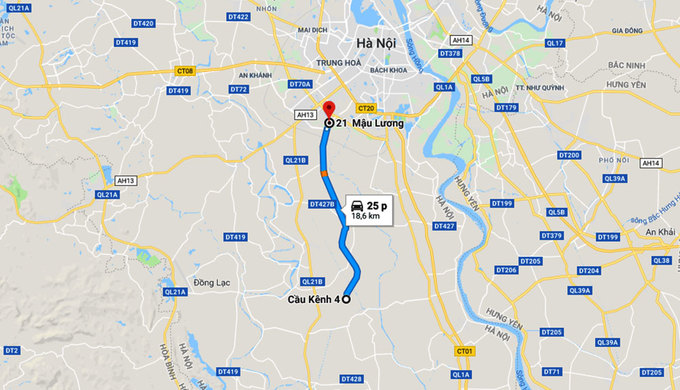 Vị trí tuyến đường trục phía Nam Hà Nội trên bản đồ