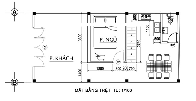 Bản vẽ mặt bằng tầng trệt 