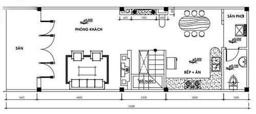 Bản vẽ phác thảo nhà cấp 4 có gác lửng 4x12m