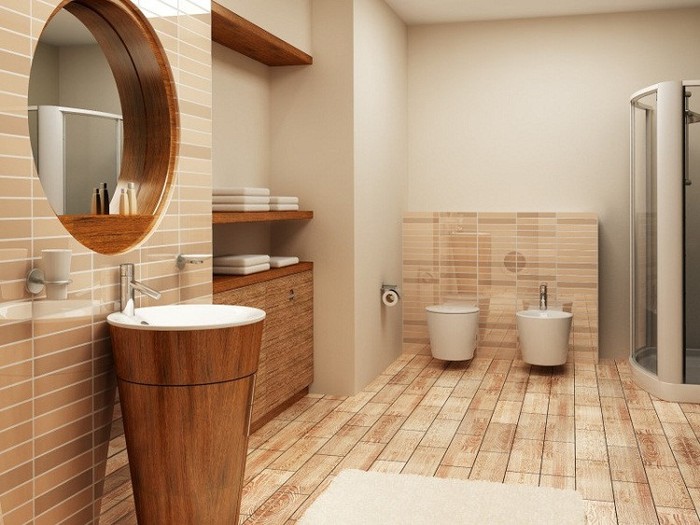 sàn gỗ tự nhiên trong phòng tắm
