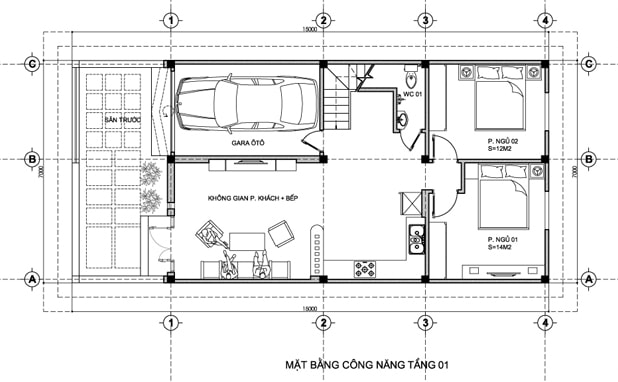 mặt bằng công năng tầng 1