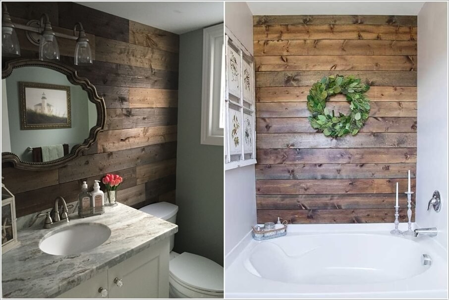 tường phòng tắm ốp gỗ