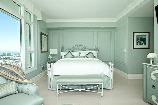 phòng ngủ màu xanh bạc hà