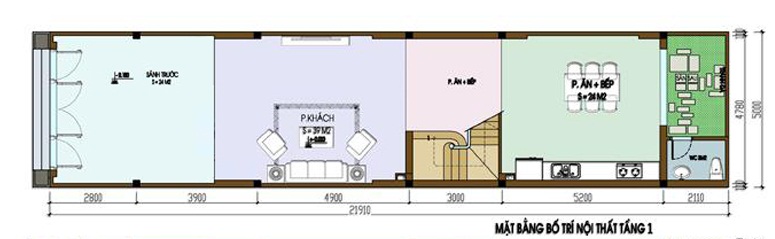 mặt bằng tầng 1 nhà ống