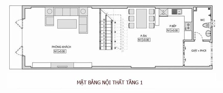 mặt bằng tầng 1 nhà ống