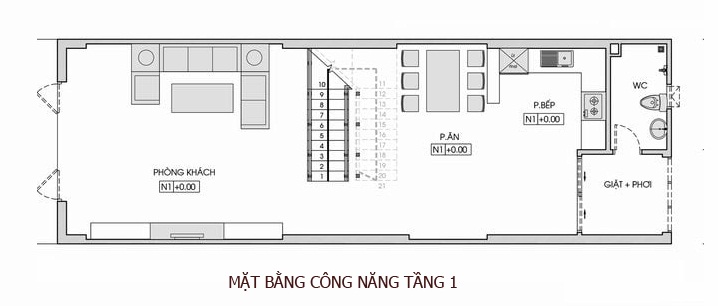 mặt bằng tầng 1 nhà ống