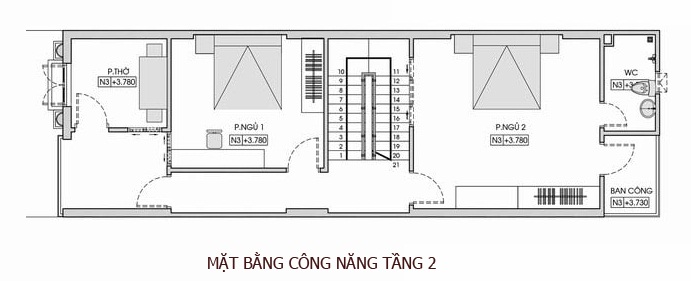 mặt bằng tầng 2 nhà ống