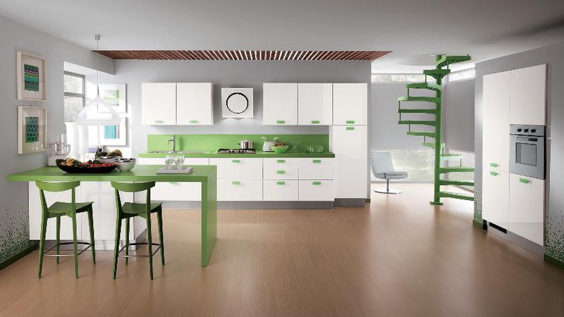 trang trí phòng bếp với màu xanh lá cây