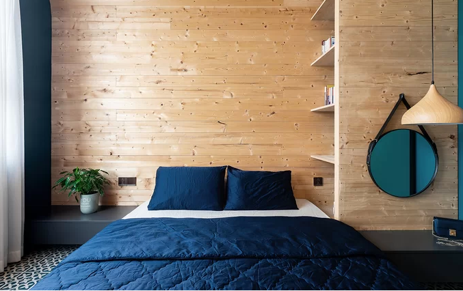 tường gỗ tự nhiên trong phòng ngủ