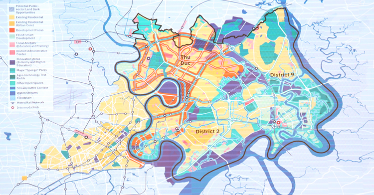 Bản đồ thể hiện khung phát triển khu đô thị sáng tạo tại TP.HCM.