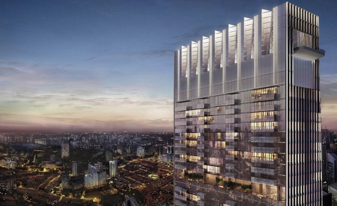 Hình ảnh cận cảnh các tầng cao nhất của tòa nhà Guoco