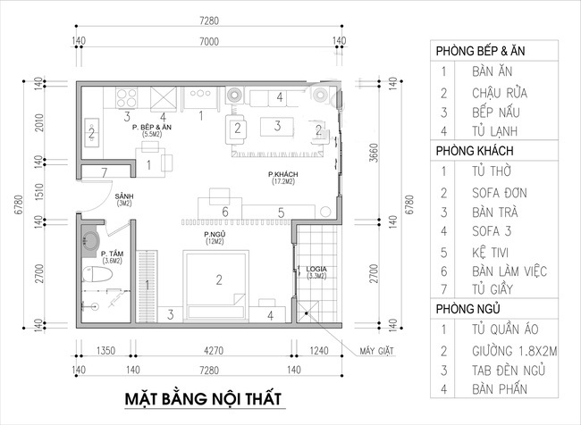 Hình ảnh bản vẽ thiết kế mặt bằng nội thất căn hộ 45m2