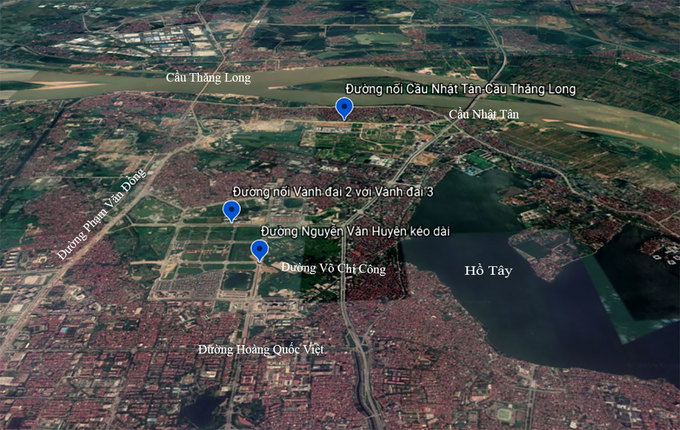 Hình ảnh vị trí 3 tuyến đường kết nối đường vành đai ở Hà Nội trên bản đồ vệ tinh