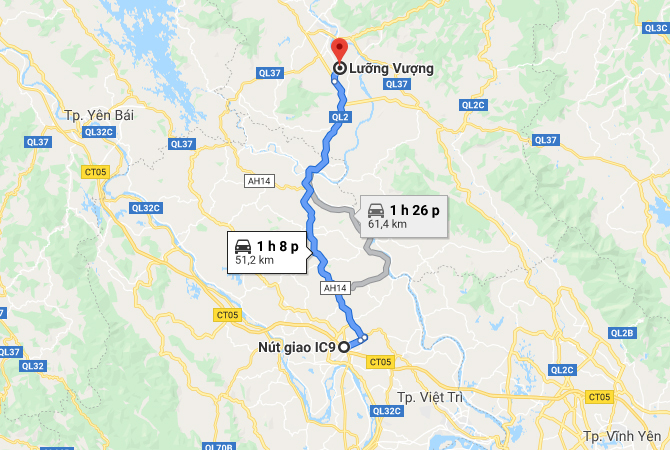 Hướng tuyến cao tốc Tuyên Quang - Phú Thọ song song với QL2 hiện hữu