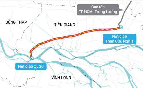 Hình ảnh hướng tuyến dự án cao tốc Trung Lương - Mỹ Thuận trên bản đồ