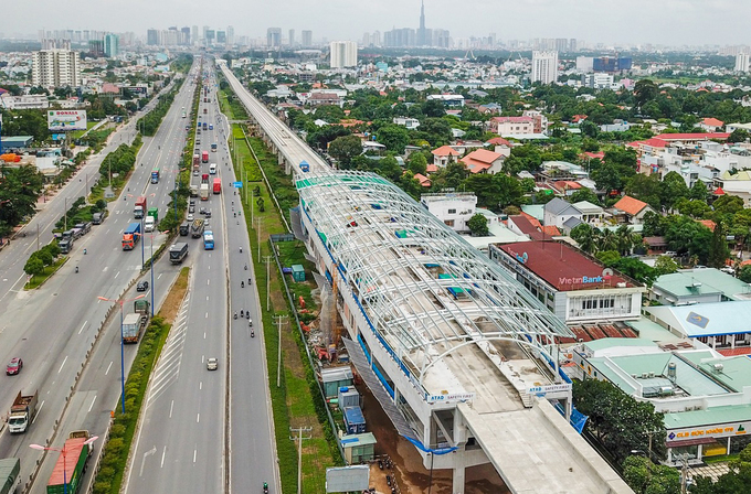 Hình ảnh đoạn tuyến metro số 1 Bến Thành - Suối Tiên nhìn từ trân cao