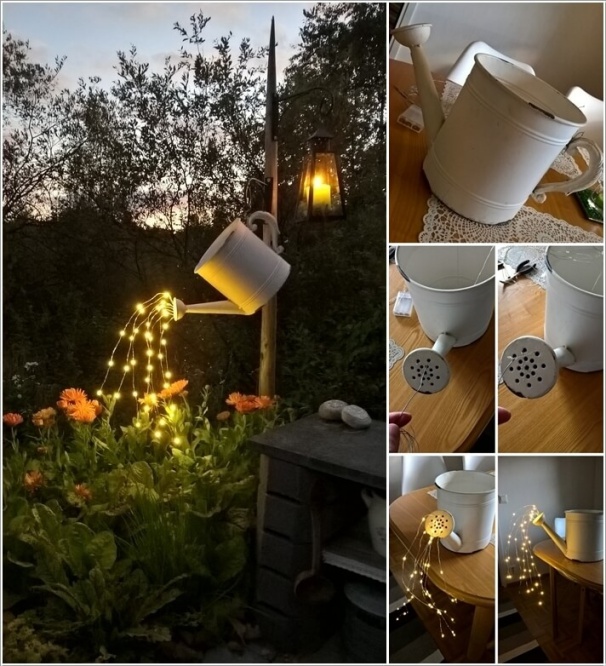 Hình ảnh đèn LED trang trí sân vườn kết hợp với thùng tưới nước