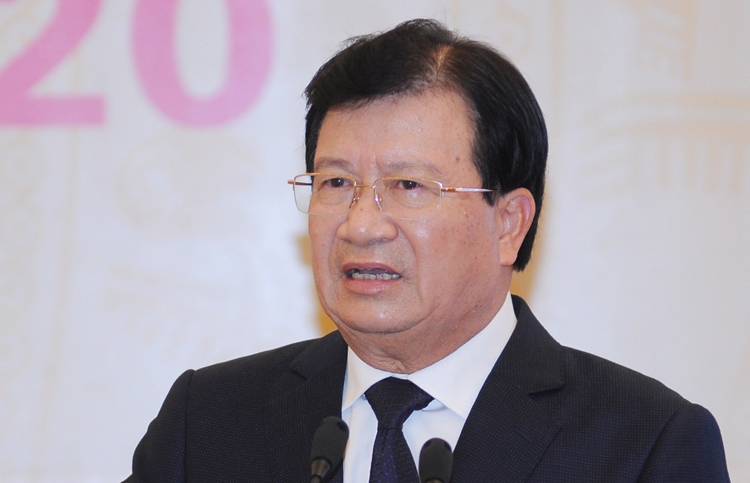 Hình ảnh Phó Thủ tướng Chính phủ Trịnh Đình Dũng phát biểu tại hội nghị liên quan tới dự án đường sắt Cát Linh - Hà Đông
