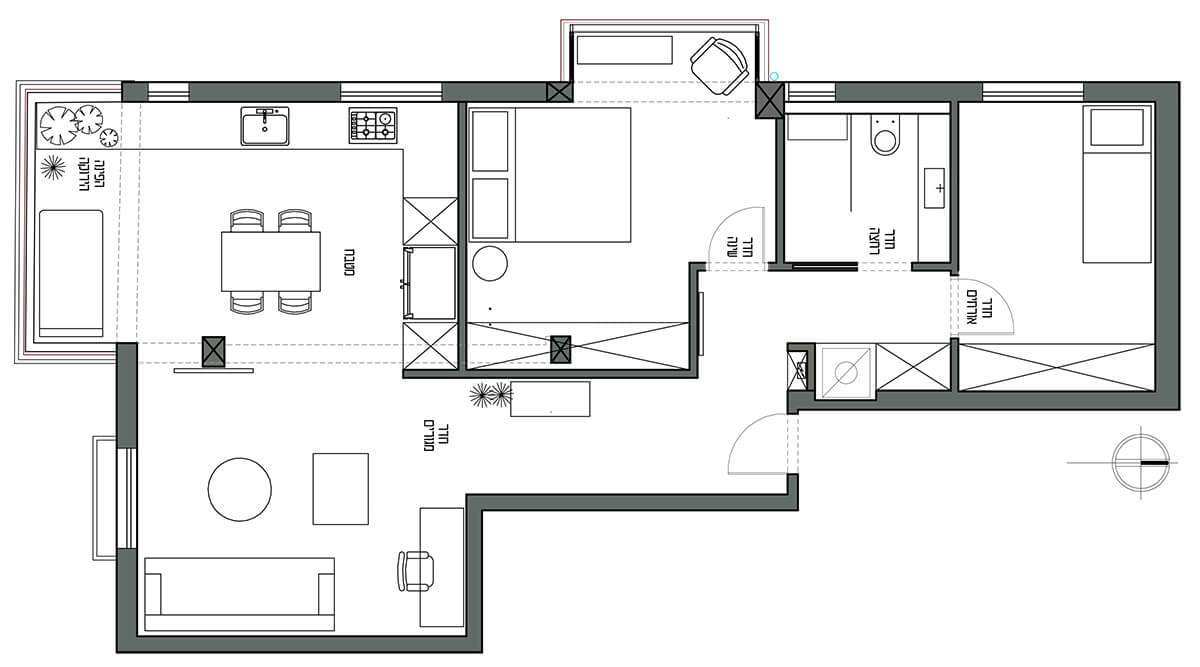 Hình ảnh bản vẽ thiết kế mặt bằng nội thất căn hộ 70m2