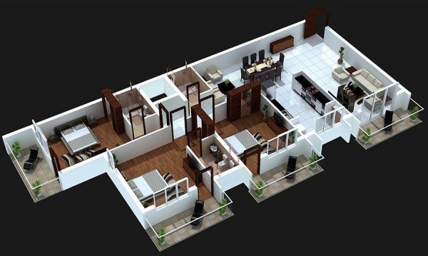 Hình ảnh mẫu thiết kế nội thất căn hộ đảm bảo tính riêng tư, kín đáo cho cả 3 phòng ngủ.