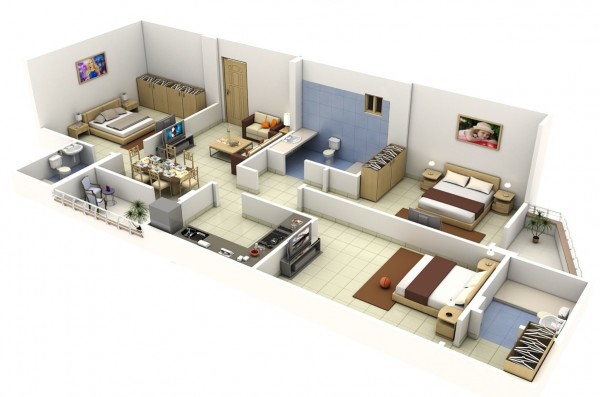 Hình ảnh mẫu thiết kế nội thất căn hộ 3 phòng ngủ rộng thoáng, sử dụng nội thất thấp nhỏ
