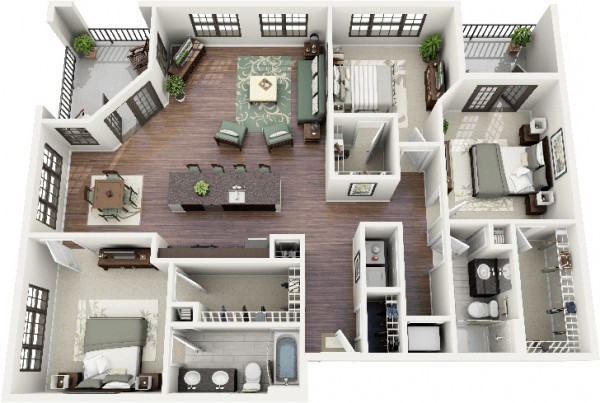 Hình ảnh mẫu thiết kế nội thất căn hộ 3 phòng ngủ ở vùng biển Cape Cod (Mỹ) với sắc xám chủ đạo