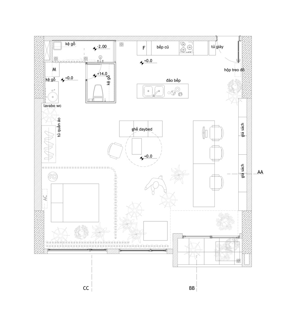 Hình ảnh sơ đồ bố trí nội thất trong căn hộ 75m2.