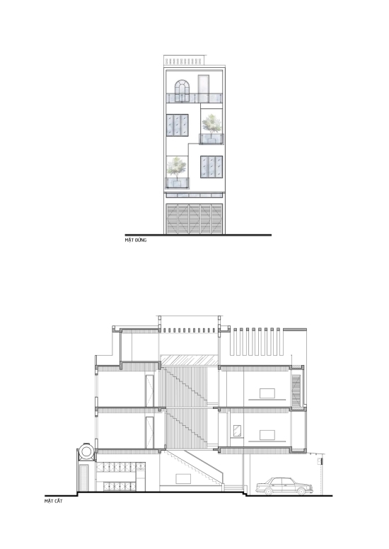 Hình ảnh phối cảnh mặt cắt nhà phố 100m2.