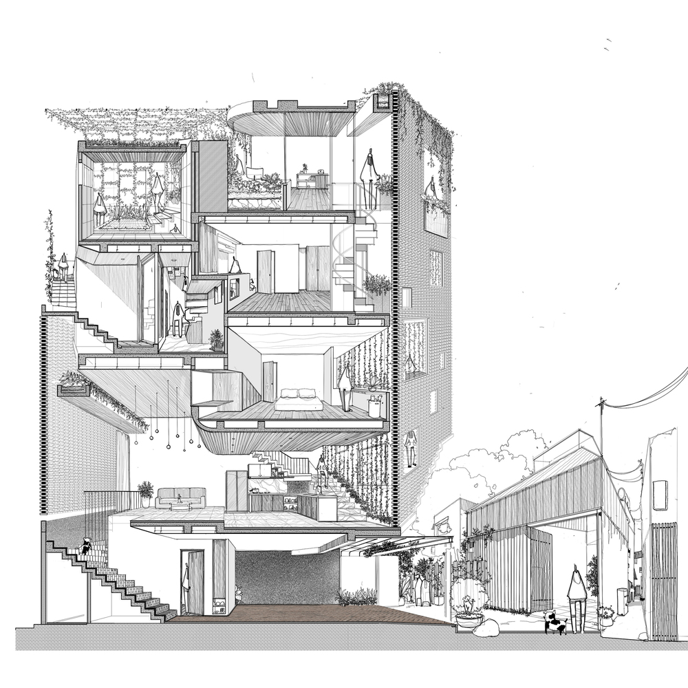 Hình ảnh phối cảnh thiết kế lệch tầng ngôi nhà ở Bình Dương.