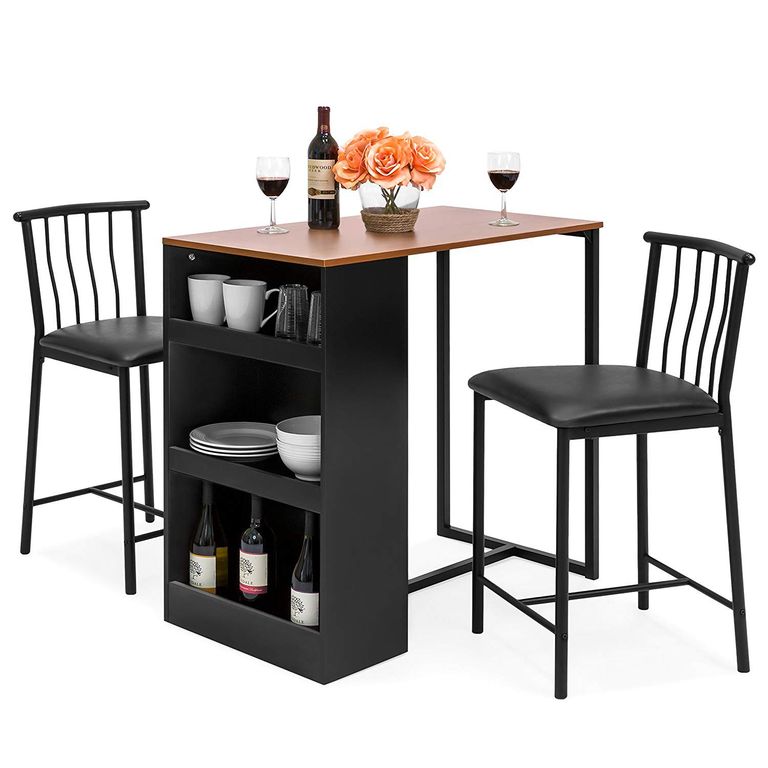 Hình ảnh bộ bàn ăn màu đen cá tính tích hợp ngăn kệ lưu trữ cốc chén, đĩa, rượu