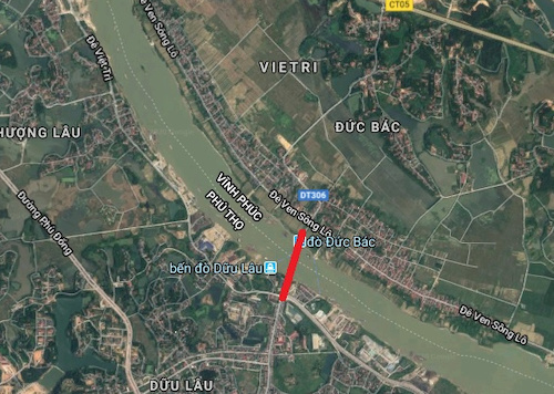 Hình ảnh vệ tinh vị trí xây cầu Vĩnh Phú nối Vĩnh Phúc và Phú Thọ