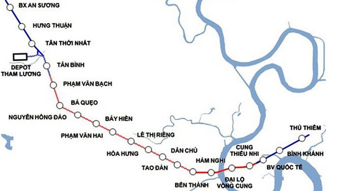 Hình ảnh sơ đồ các trạm trên tuyến metro Bến Thành - Tham Lương