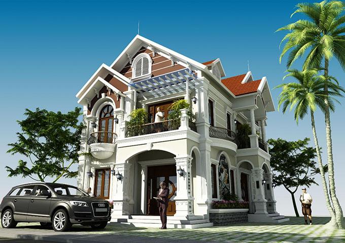 Hình ảnh phối cảnh 3D mẫu biệt thự 2 tầng tân cổ điển mái Thái