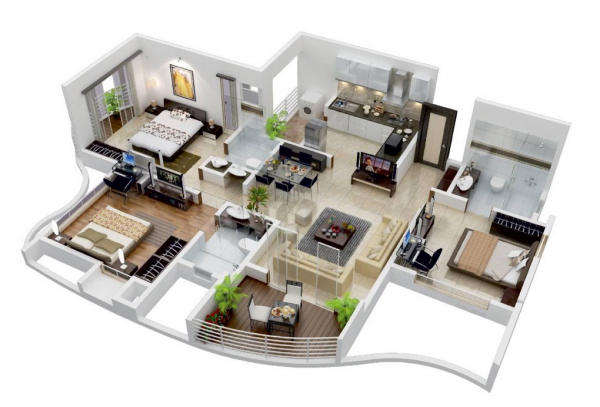 Hình ảnh mẫu căn hộ 3 phòng ngủ phong cách Retro