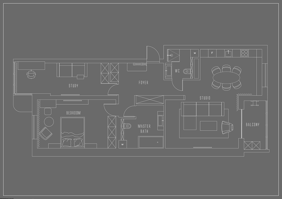 Hình ảnh sơ đồ thiết kế nội thất căn hộ một phòng ngủ
