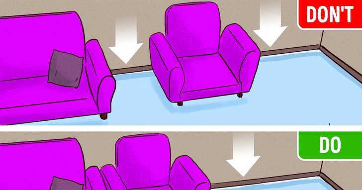 Ảnh minh họa cho việc kê ghế sofa sát nhau tốt hơn là tạo ra khe hở