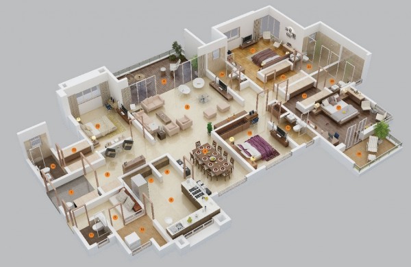 Hình ảnh mẫu căn hộ 4 phòng ngủ có ban công lớn, phòng ăn đủ chỗ cho 10 người