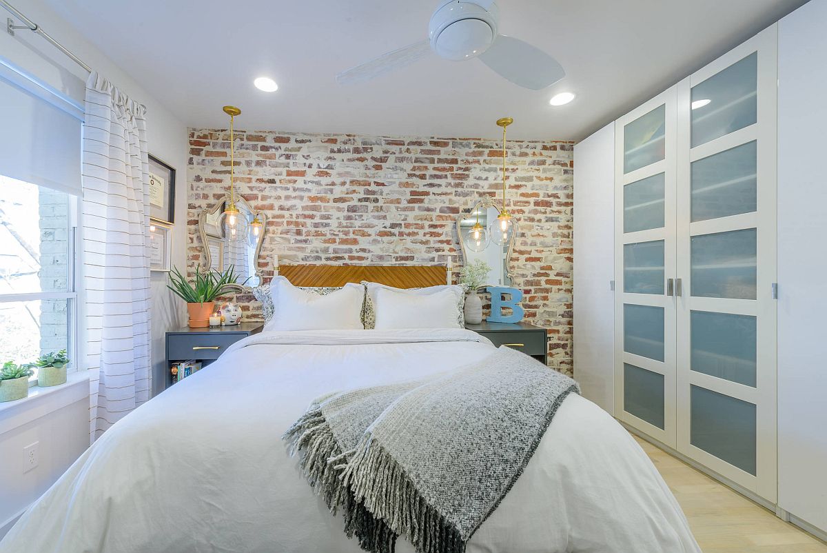 Hình ảnh phòng ngủ ấn tượng với bức tường gạch đầu giường