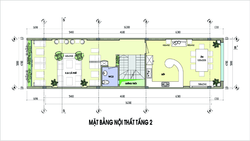 Hình ảnh bản vẽ thiết kế mặt bằng tầng 2 nhà ống